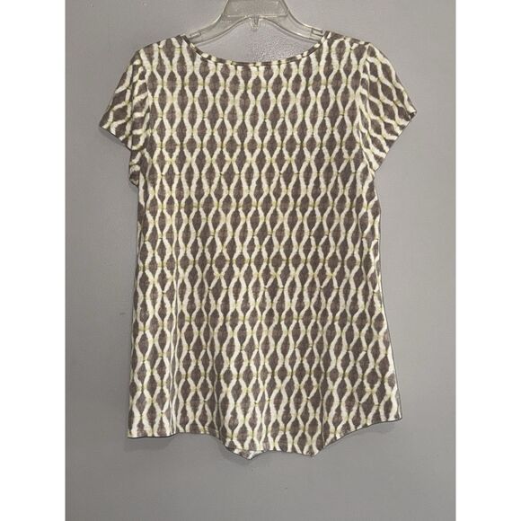 Pure J Jill Linen Blend Top Ikat Geometric Layering Short Sleeve Neutral Small - Picture 2 of 13